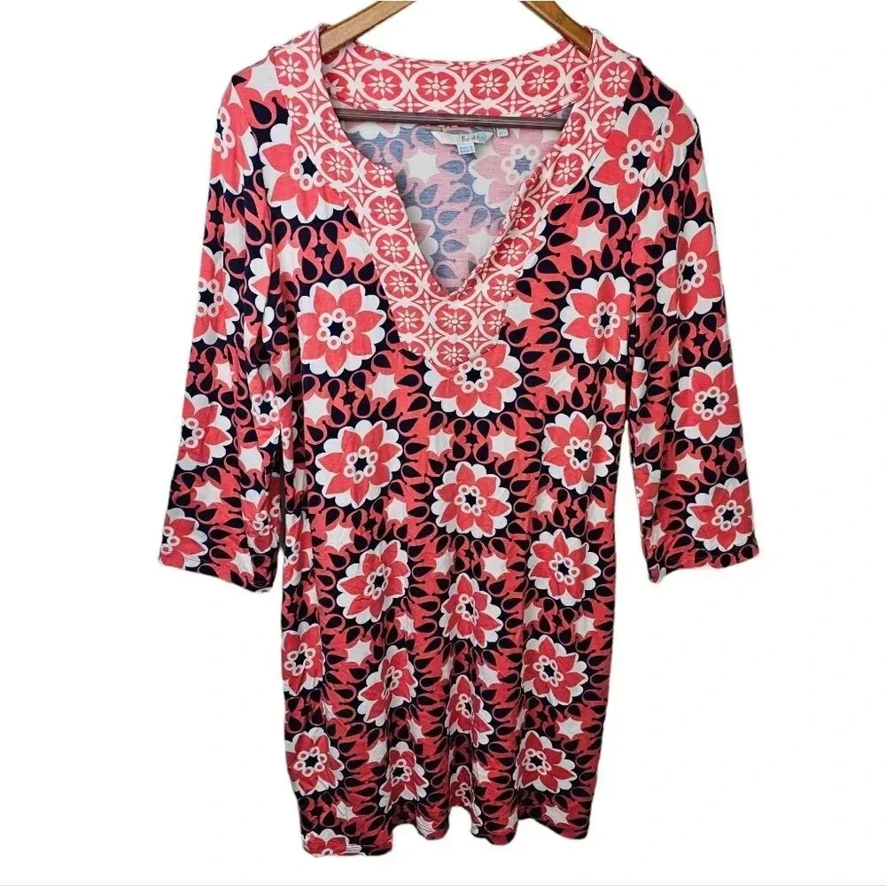 Boden 3/4 Sleeve Retro‎ Jersey Shift Geometric Tunic Dress  WL599 Size 12